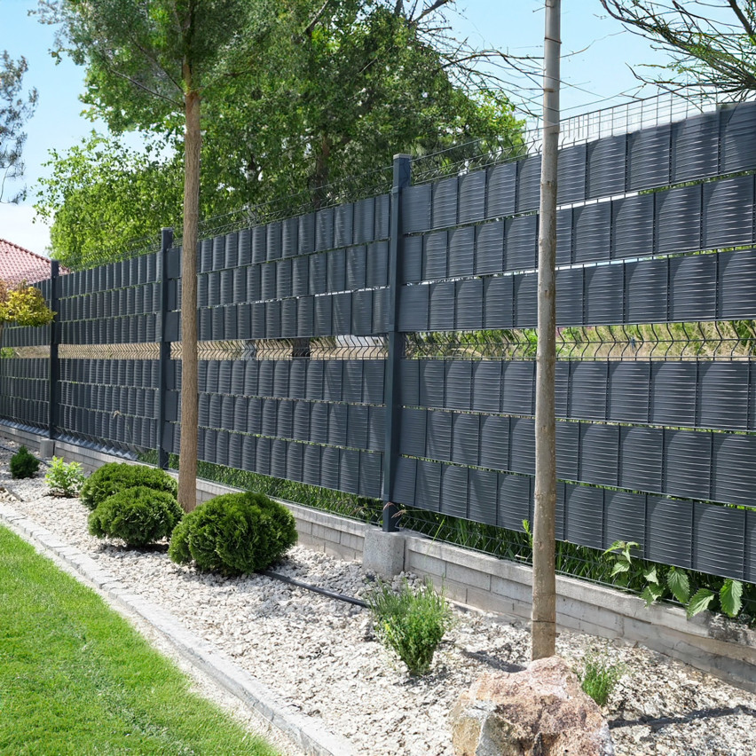 Strisce per la privacy in PVC duro Rotolo per la privacy Strisce per recinzioni da giardino a doppio picchetto Altezza: 19 cm Spessore: 1,2 mm, Grafite 