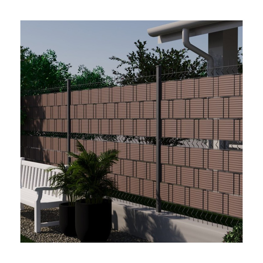 Strisce di privacy in PVC duro Rotolo di privacy Strisce di recinzione da giardino a doppia barra Altezza 19 cm Spessore: 1,2 mm, marrone